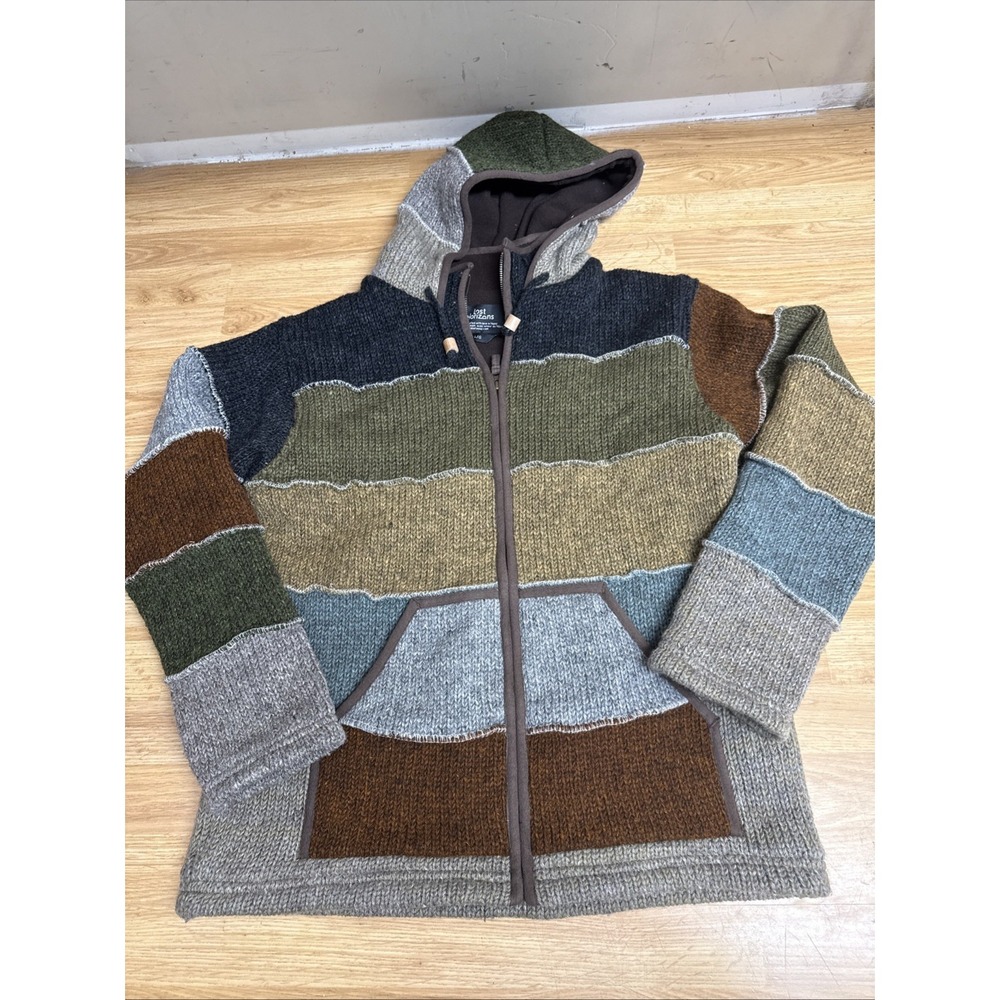 Lost Horizons Hooded Full Zip Fleece Lined Patchwork Sweater Men's Large